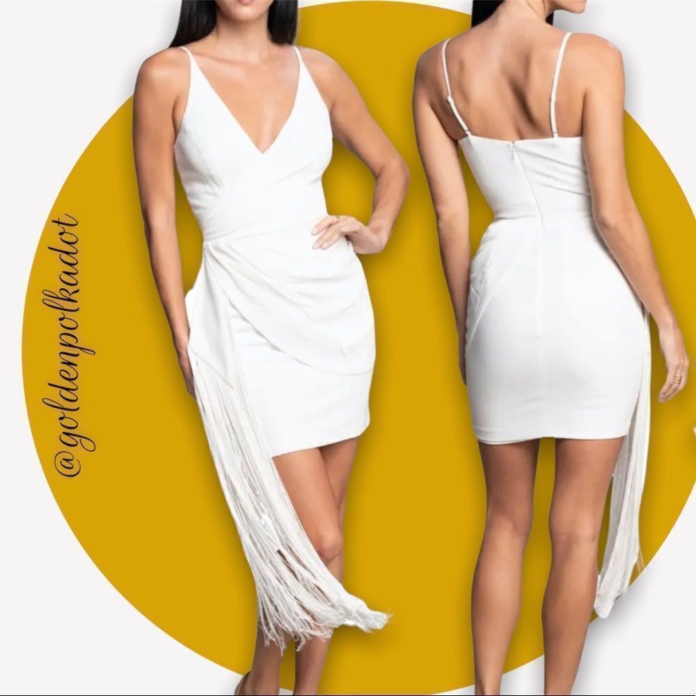 Dress THE POPULATION Crepe Fringe Minidress party cocktail Swiftie Sm NWT - Picture 4 of 15
